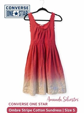 Converse One Star Ombre Sundress Size S Pink Stripe Tie Back Cotton Summer Dress